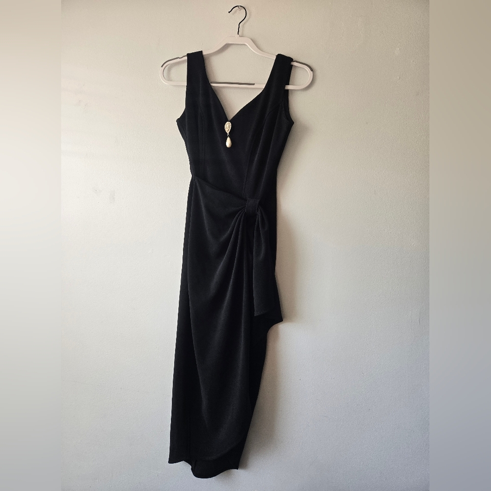 Betsy & Adam Black Cocktail Dress Side Slit Small